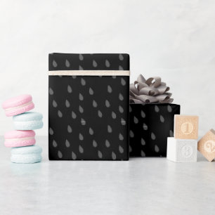 Black and Grey Simple Modern Raindrops Pattern Wr Wrapping Paper
