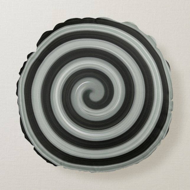 Black and grey spiral round pillow (Front)