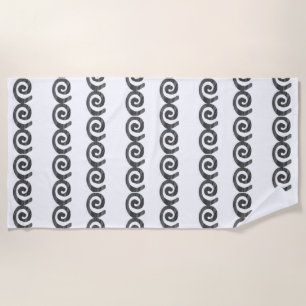 Black and grey spirals pattern on white beach towel