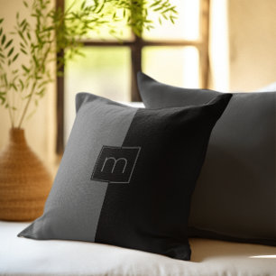 Black and grey split-screen geometric design throw pillow