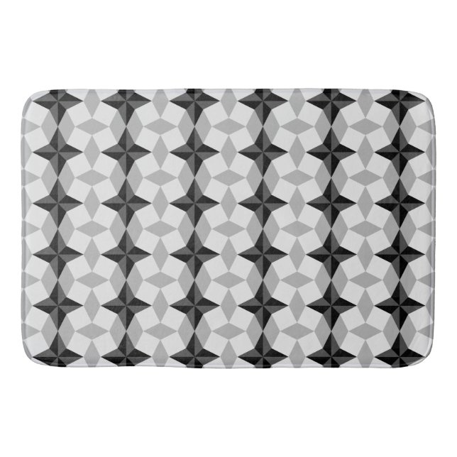 Black and Grey Starbust and Rhombus Pattern Bath Mat (Front)