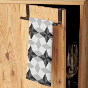 Black and Grey Starbust and Rhombus Pattern Kitchen Towel