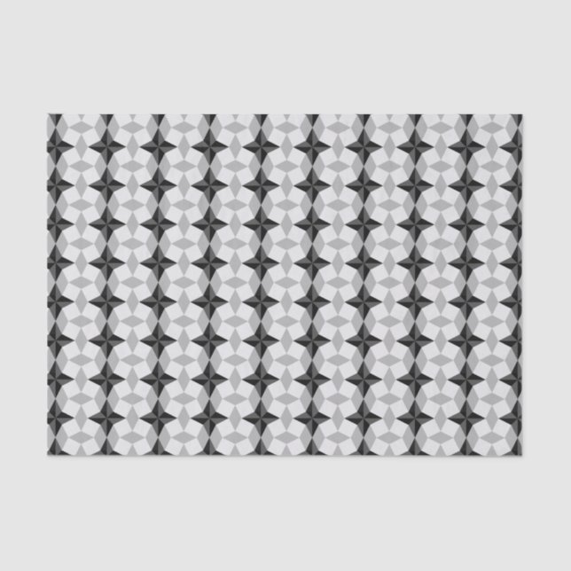 Black and Grey Starbust and Rhombus Pattern Tissue Paper (Front)