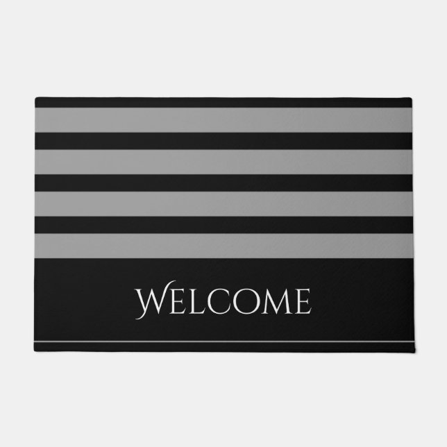 Black and Grey Stripe Welcome Doormat (Front)