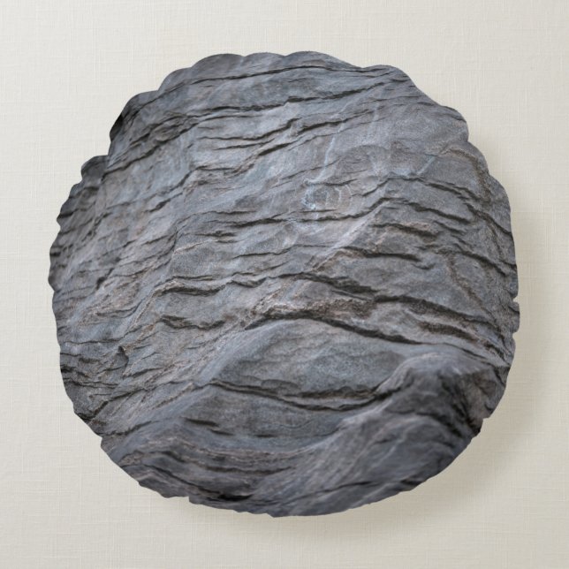 Black and grey striped textile round pillow (Front)