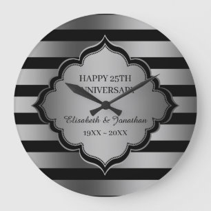Black And Grey Stripes And Frame  Large Clock
