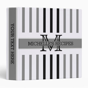 Black and Grey Stripes Modern Monogram Binder