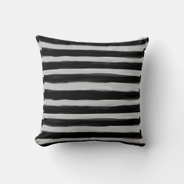Black and Grey Stripes Throw Pillow (Front)