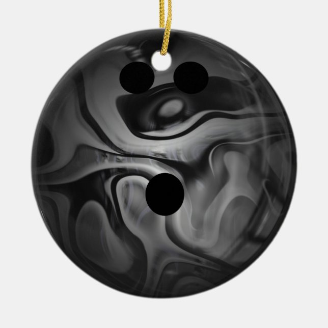 Black and Grey Swirl Bowling Ball Ceramic Ornament (Front)