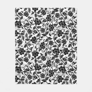 Black and Grey Swirling Flowers Fleece Blanket