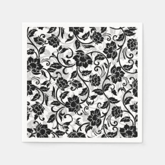 Black and Grey Swirling Flowers Napkin