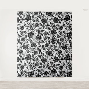 Black and Grey Swirling Flowers Tapestry