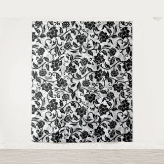 Black and Grey Swirling Flowers Tapestry