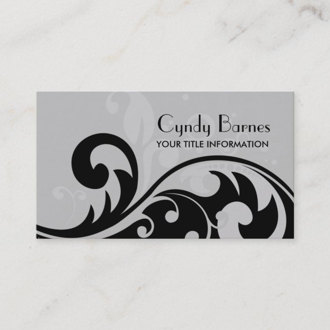 Black and Grey Swirls Business Card (Front)