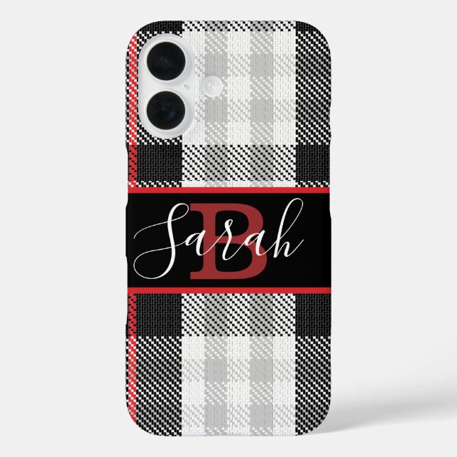 Black and Grey Tartan Chequered Red font Case-Mate iPhone Case (Back)