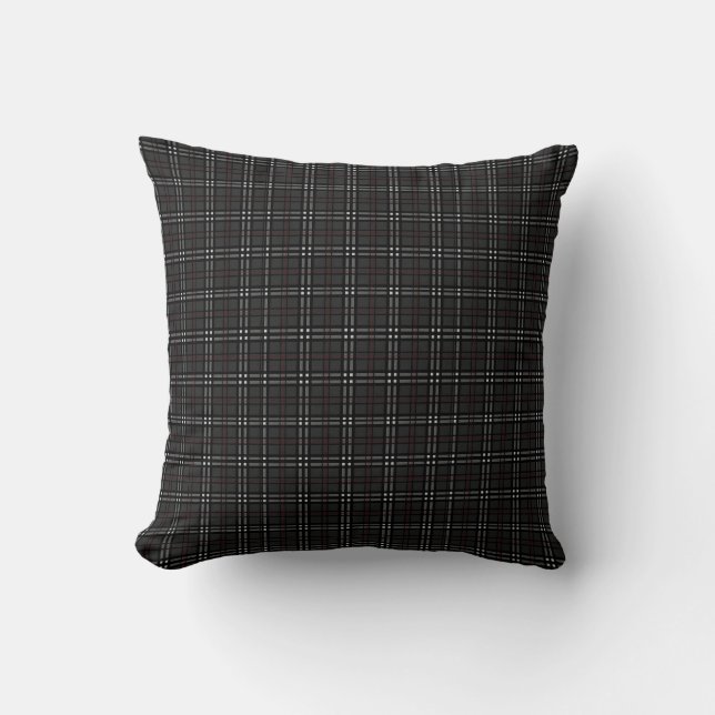 Black and Grey Tartan pattern Throw Pillow (Front)