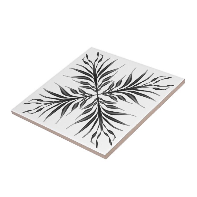 Black And Grey Translucent Textured Feather Leaves Tile (Side)