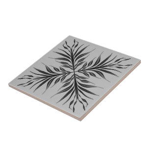 Black And Grey Translucent Textured Feather Leaves Tile