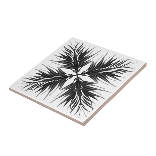 Black And Grey Translucent Textured Feather Leaves Tile (Side)