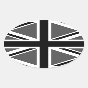 Black and Grey Union Jack Oval Sticker