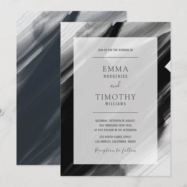 Black and grey watercolor brushstrokes invitation (Front/Back)