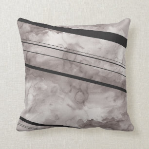 Black and Grey Watercolor Stripe Pillow