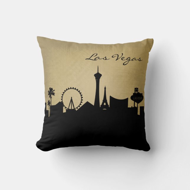Black and Grunge Las Vegas Skyline Throw Pillow (Front)