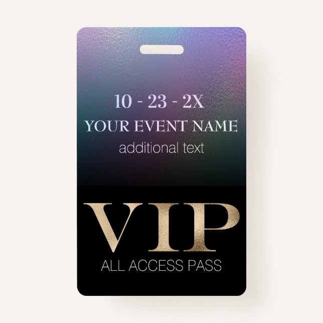 Black and Holographic Event VIP Pass Badge (Front)