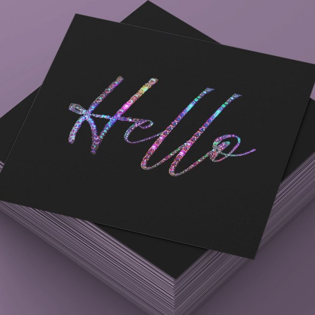 Black and Holographic Glitter Hello Business Card (Creator Uploaded)