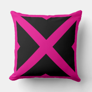 Black and Hot Pink Bold X Cross Geometric Throw Pillow