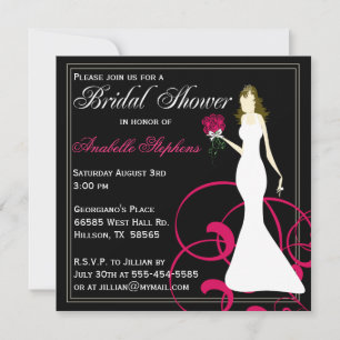 Black and Hot Pink Bridal Shower Invitation