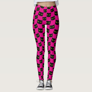 Black and hot pink cat Halloween pattern Leggings