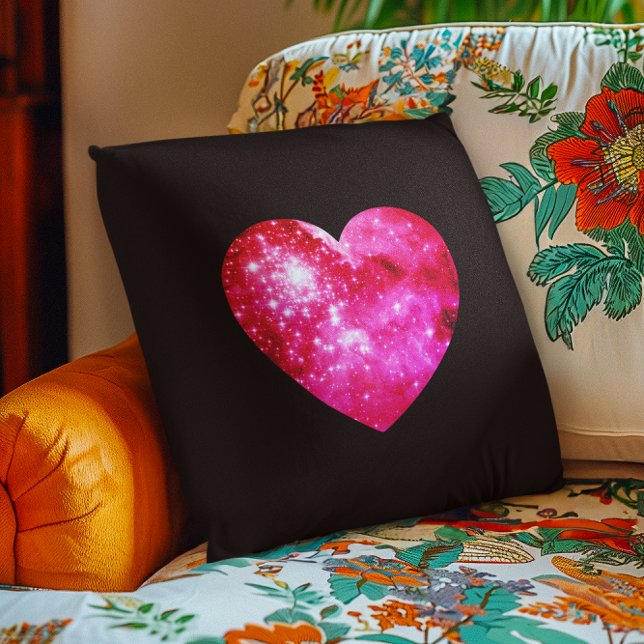 Black and Hot Pink Celestial Heart Throw Pillow (Black and Hot Pink Celestial Heart Throw Pillow)