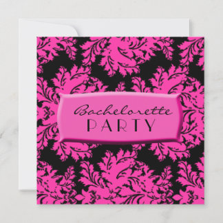 Black and Hot Pink Damask Invitation