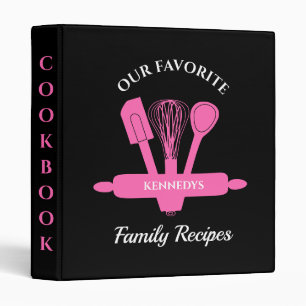 Black And Hot Pink Family Name Recipes Cookbook Binder