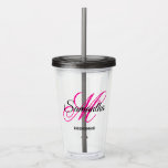 Black and Hot Pink Fancy Monogram Bridesmaid Acrylic Tumbler<br><div class="desc">A girly personalized monogram with a fancy calligraphy script pairing in hot pink and black. Create your own pretty acrylic tumbler thank you gift for a bridesmaid for the bridal shower or bachelorette party night. Customize the font colours to match your wedding palette. The fancy flourish that is part of...</div>