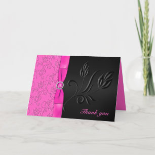 Black and Hot Pink Jewelled Thank You Card