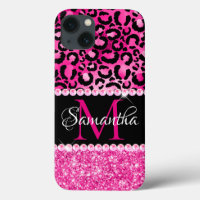 Black and Hot Pink Leopard Spot Glam Monogram