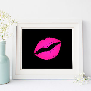 Black and Hot Pink Lipstick Kiss Poster