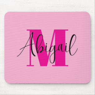 Black and Hot Pink Modern Monogram Mouse Pad
