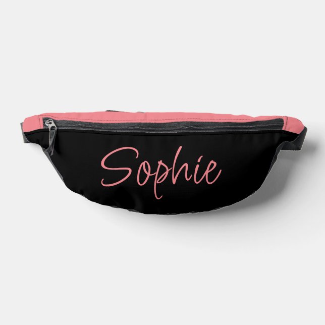 Black and Hot Pink Name Typography Fanny Pack (Lay Down)