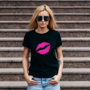 Glam pink lips print on black makeup artist salon leggings