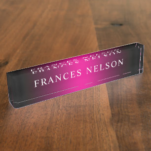Black and Hot Pink Ombre Stylish Serif Nameplate