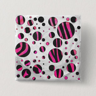 Black and Hot Pink Piloka Dot Zebra 2 Inch Square Button