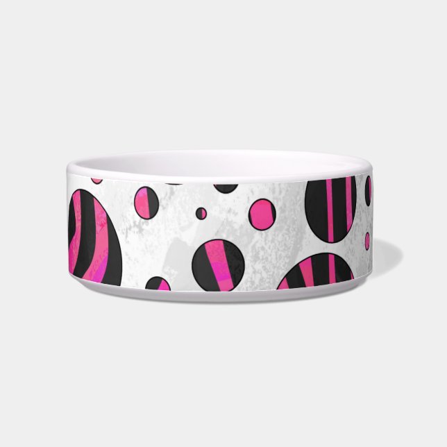Black and Hot Pink Piloka Dot Zebra Bowl (Right)