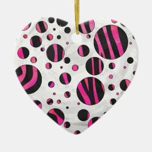 Black and Hot Pink Piloka Dot Zebra Ceramic Ornament