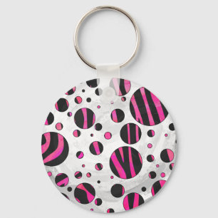 Black and Hot Pink Piloka Dot Zebra Keychain