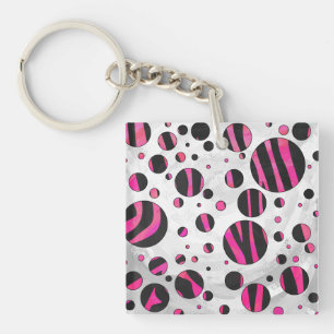 Black and Hot Pink Piloka Dot Zebra Keychain