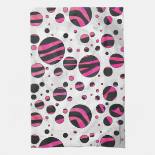Black and Hot Pink Piloka Dot Zebra Kitchen Towel