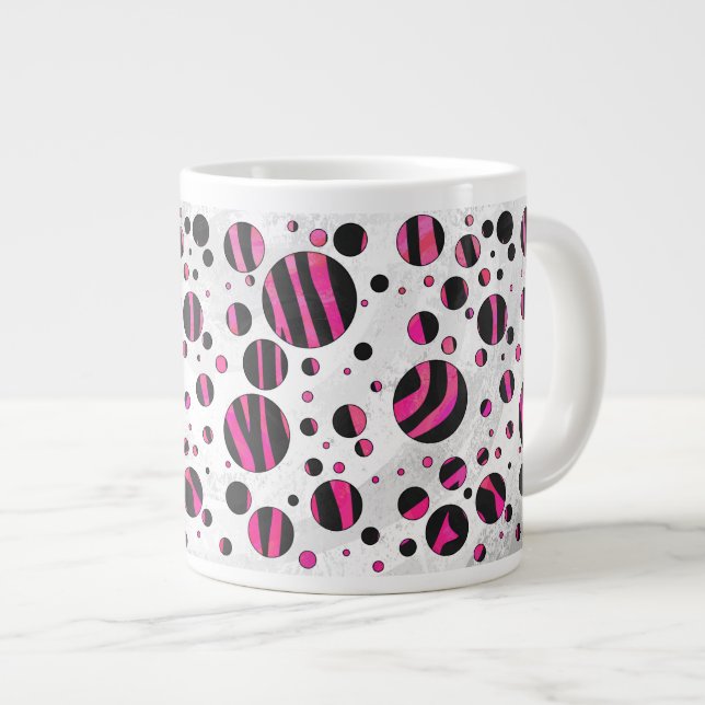Black and Hot Pink Piloka Dot Zebra Large Coffee Mug (Front Right)